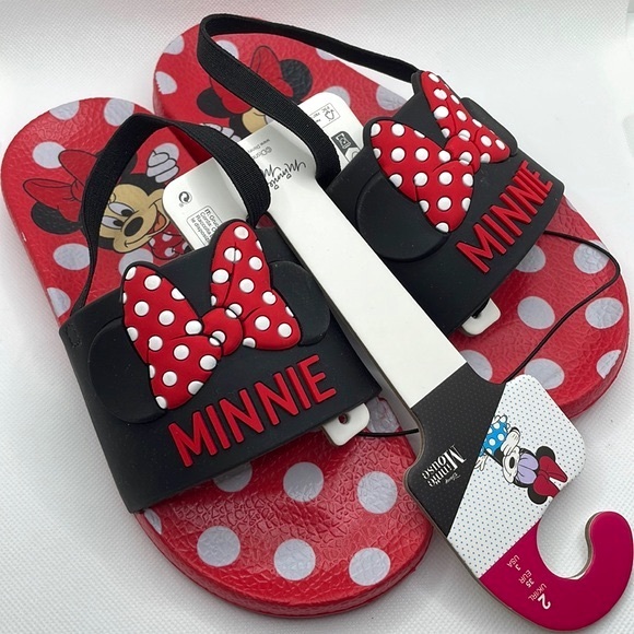 🆕 Disney Minnie Mouse Icon Ltd Edition Bow 🎀 & Ears Kids Slide Sandals w/Strap - Picture 5 of 6